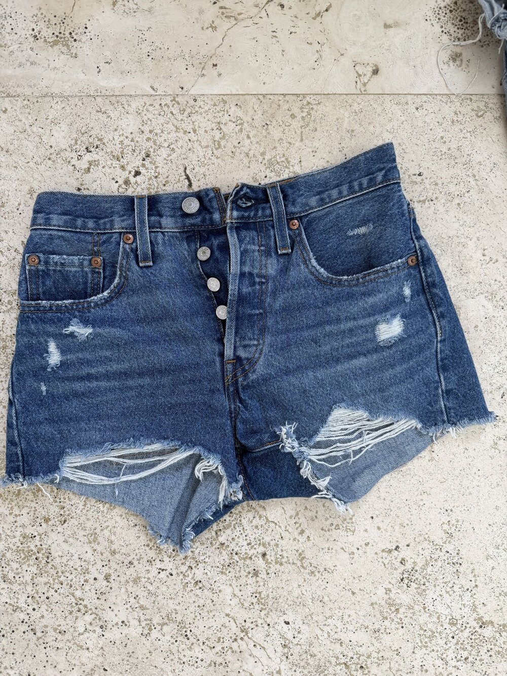 Levi's 501 Distressed High Rise Cutoff Denim Shorts W24